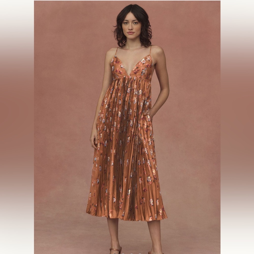 BHLDN Maya Pleated V-Neck Midi Dress